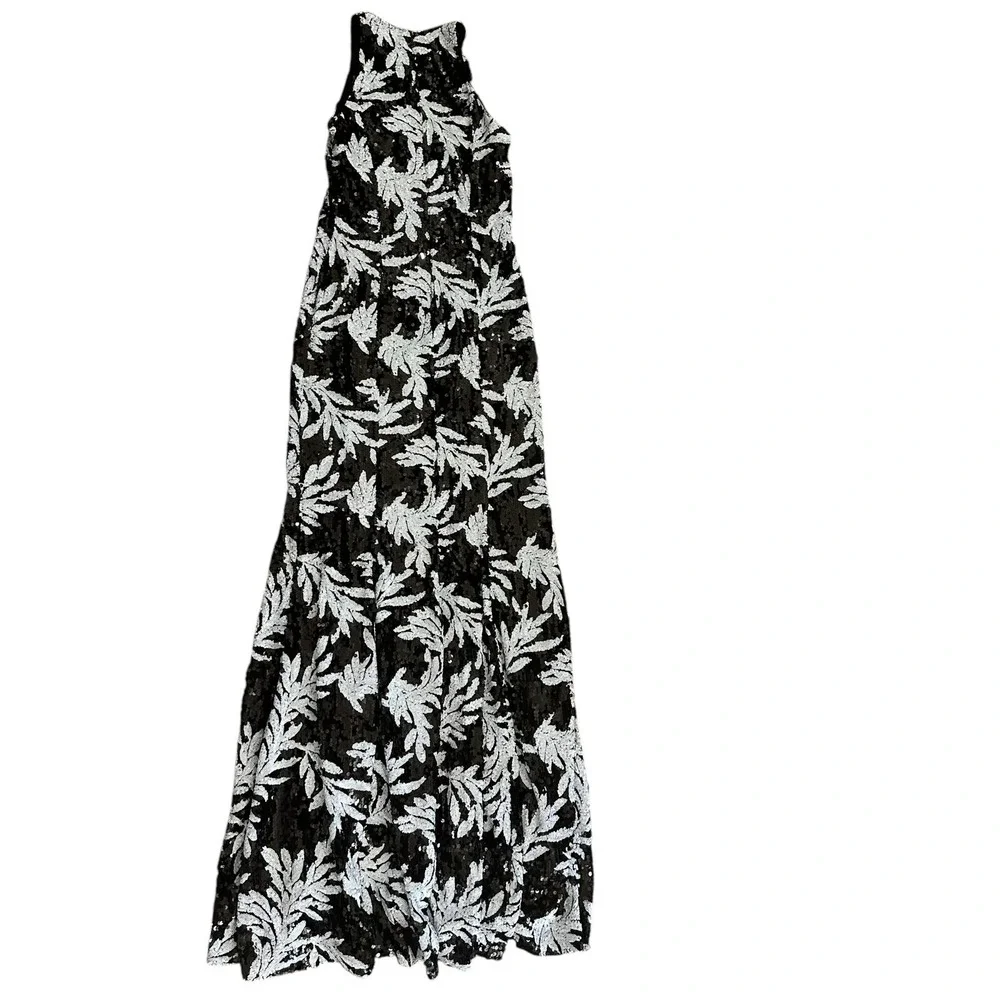 JAY GODFREY BLACK & WHITE FLORAL SEQUIN MAXI Body-con Sz:2 Ret$495 NWT*CLEARANCE